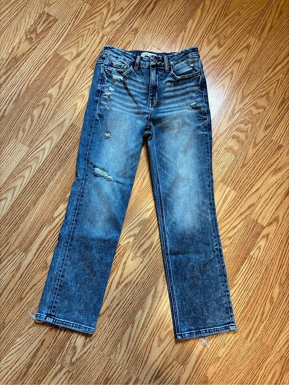 Flying Monkey Women’s Blue Mid Rise Straight Distressed Stretch Jeans 27